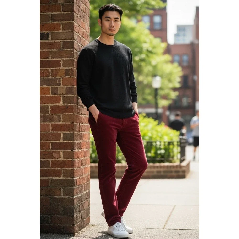 J Crew Ludlow Fine Wale Stretch Corduroy Pants Red Mens W33 L32 Slim Fit Chino‎